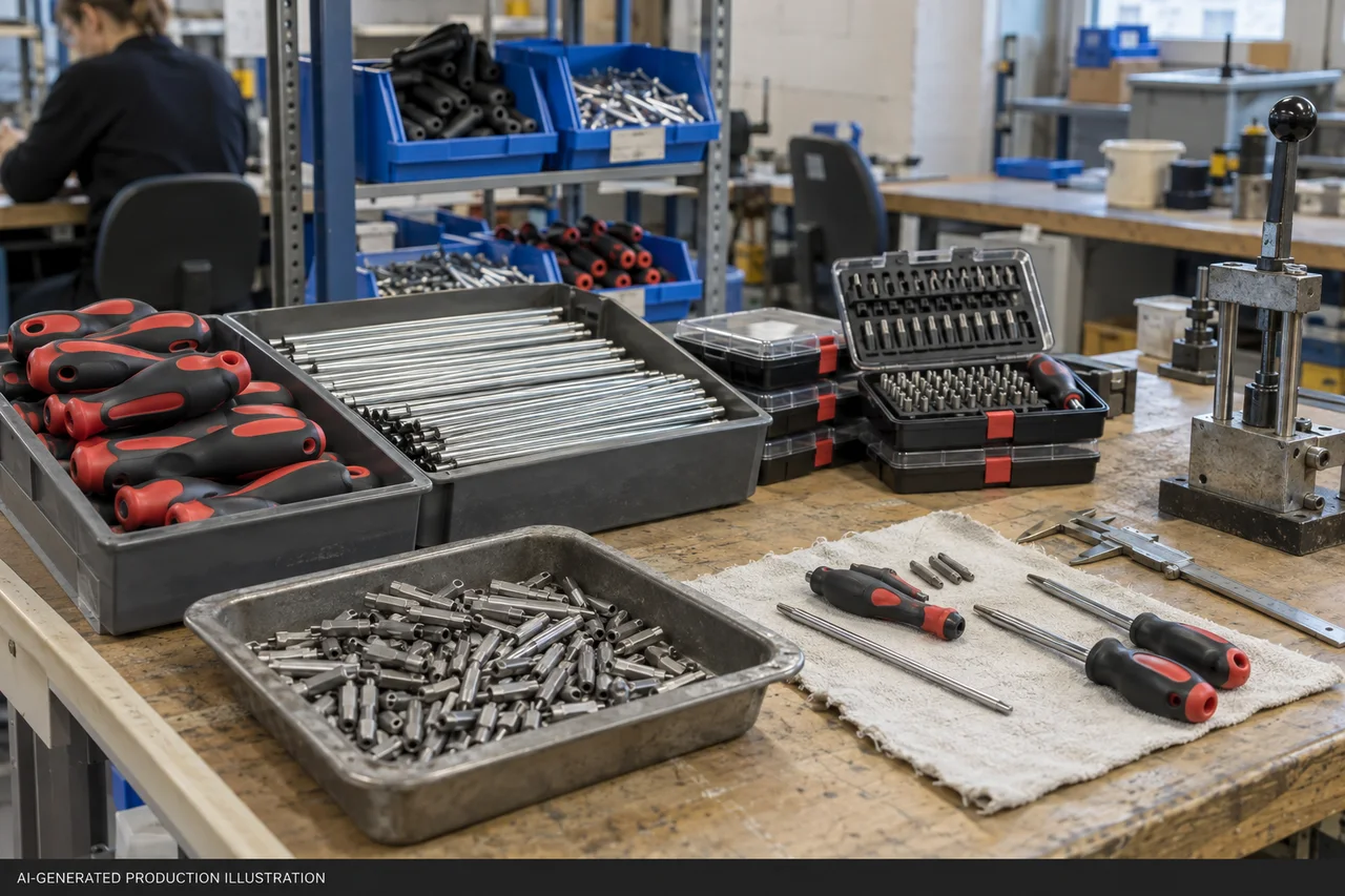 Manual Tools & Bit Sets — Material and specification review. AI-generated illustration, not an actual factory photograph.